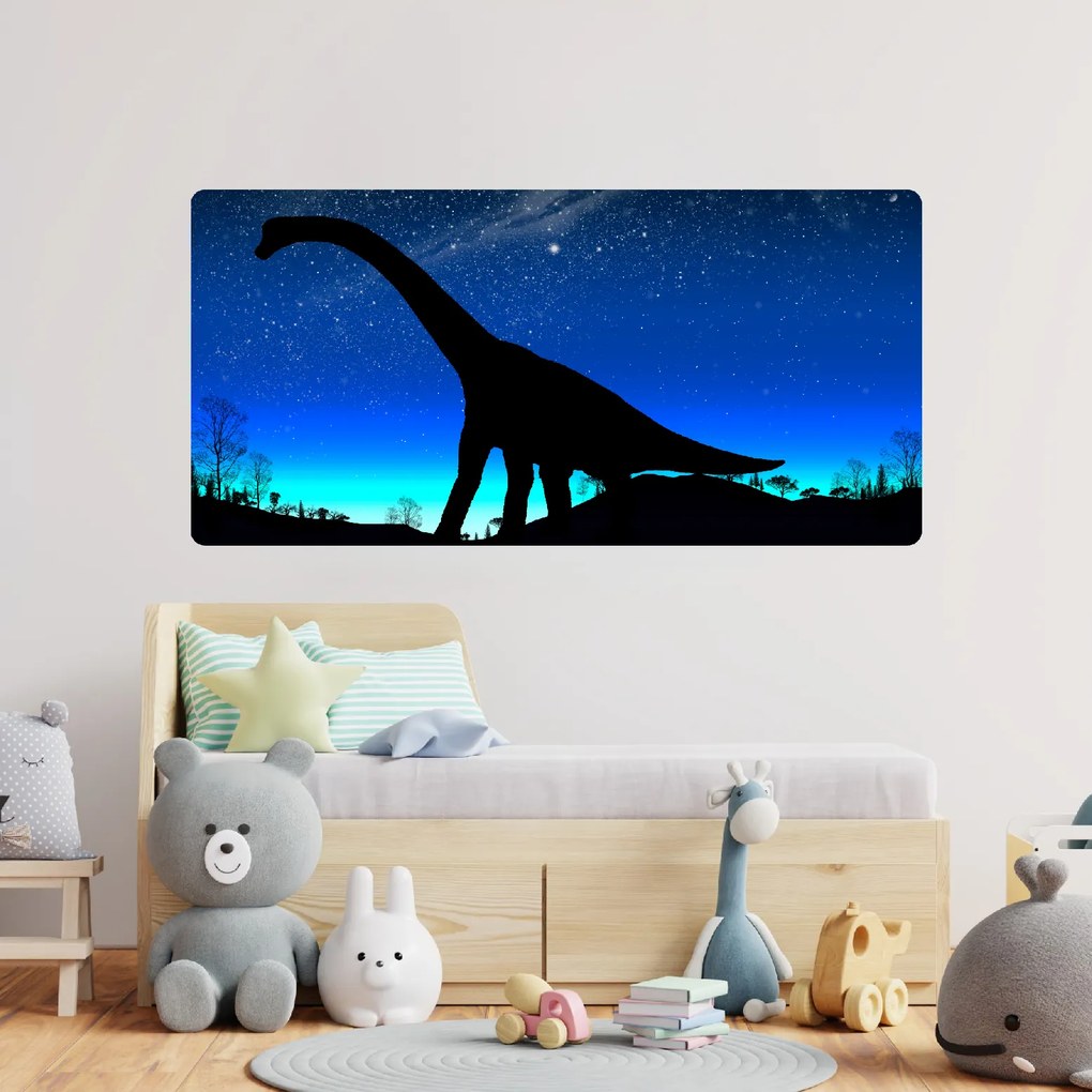 60x120cm Dinosaurus s nočnou oblohou - textilná nálepka na stenu