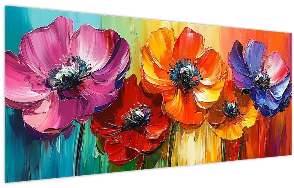Obraz - Päť pestrofarebných kvetov (120x50 cm)