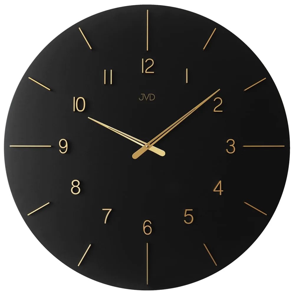 XXL dizajnové drevené hodiny JVD HC701.2 – čierne so zlatými číslami, priemer 70 cm
