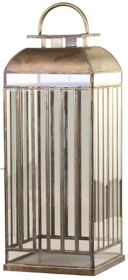 Mosadzná antik kovová lampáš s mžižkou Dione - 21*21*58 cm