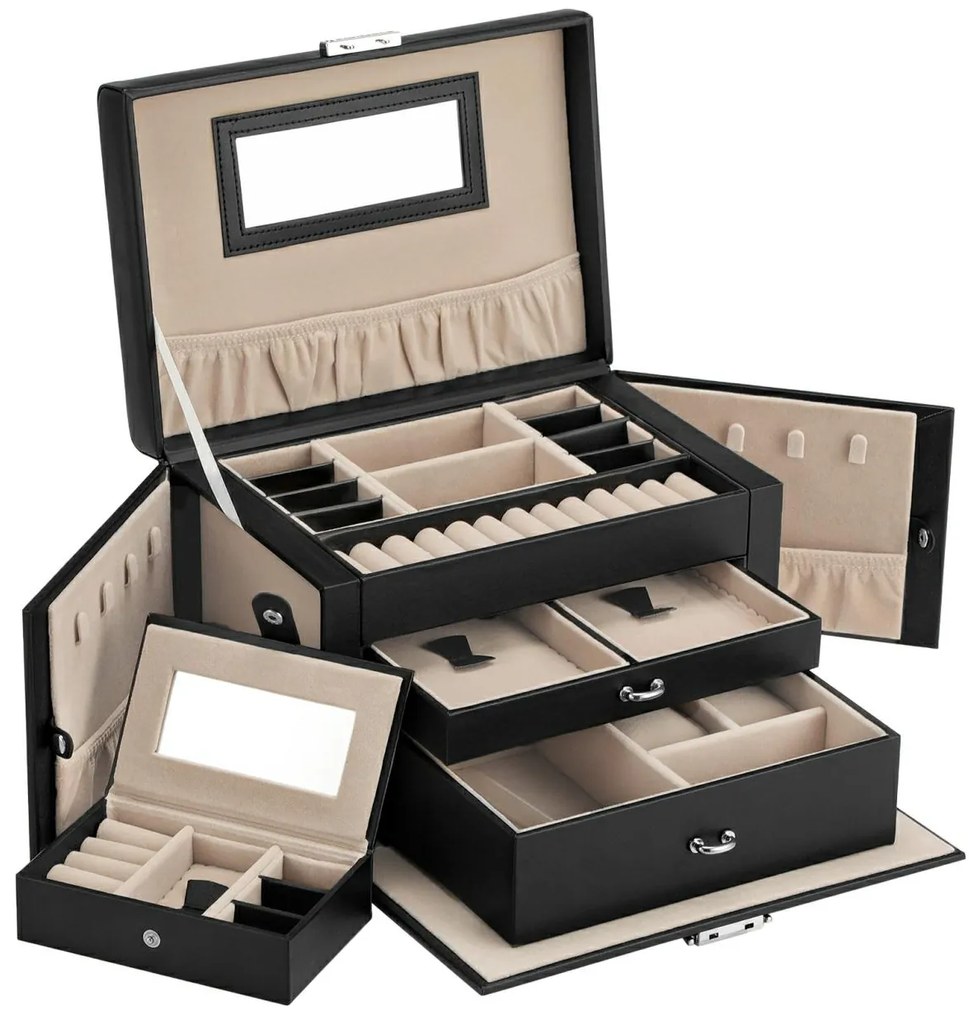 Šperkovnica + mini šperkovnica Esther, 18x26x17 cm + 14x9x3,5 cm, čierna