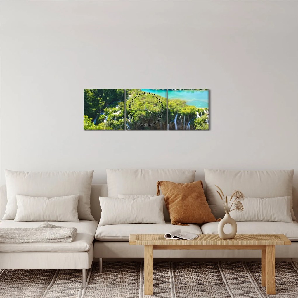 Obraz - Vodopády (s hodinami) (90x30 cm)