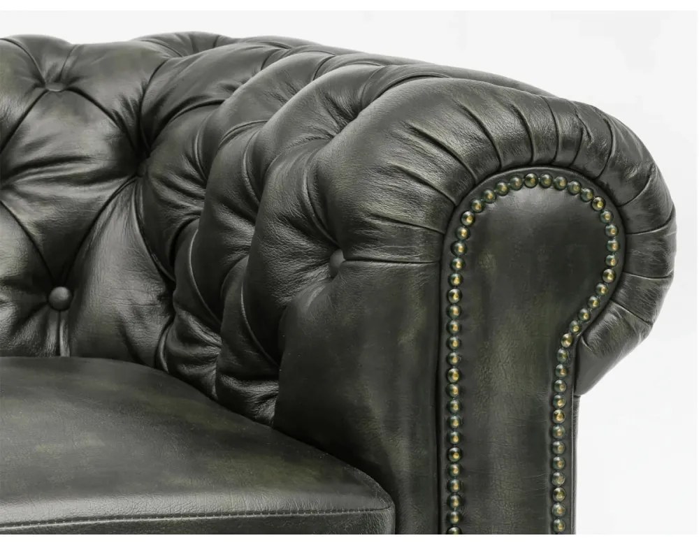 furniture-nabytek.cz - Masívne kreslo Chesterfield z pravej kože, zelené – 100×90×72 cm