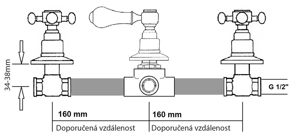 Reitano Rubinetteria, ANTEA podomietková sprchová batéria, 2 výstupy, chrómová-zlatá, SET305-102