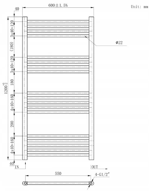 Erga Basic, vykurovacie teleso 1200x600 mm, 555 W, biela, ERG-LAV-BASIC-12060-WH