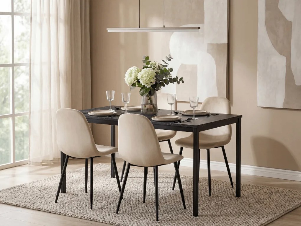 Béžová zamatová stolička COMO s čiernymi nohami