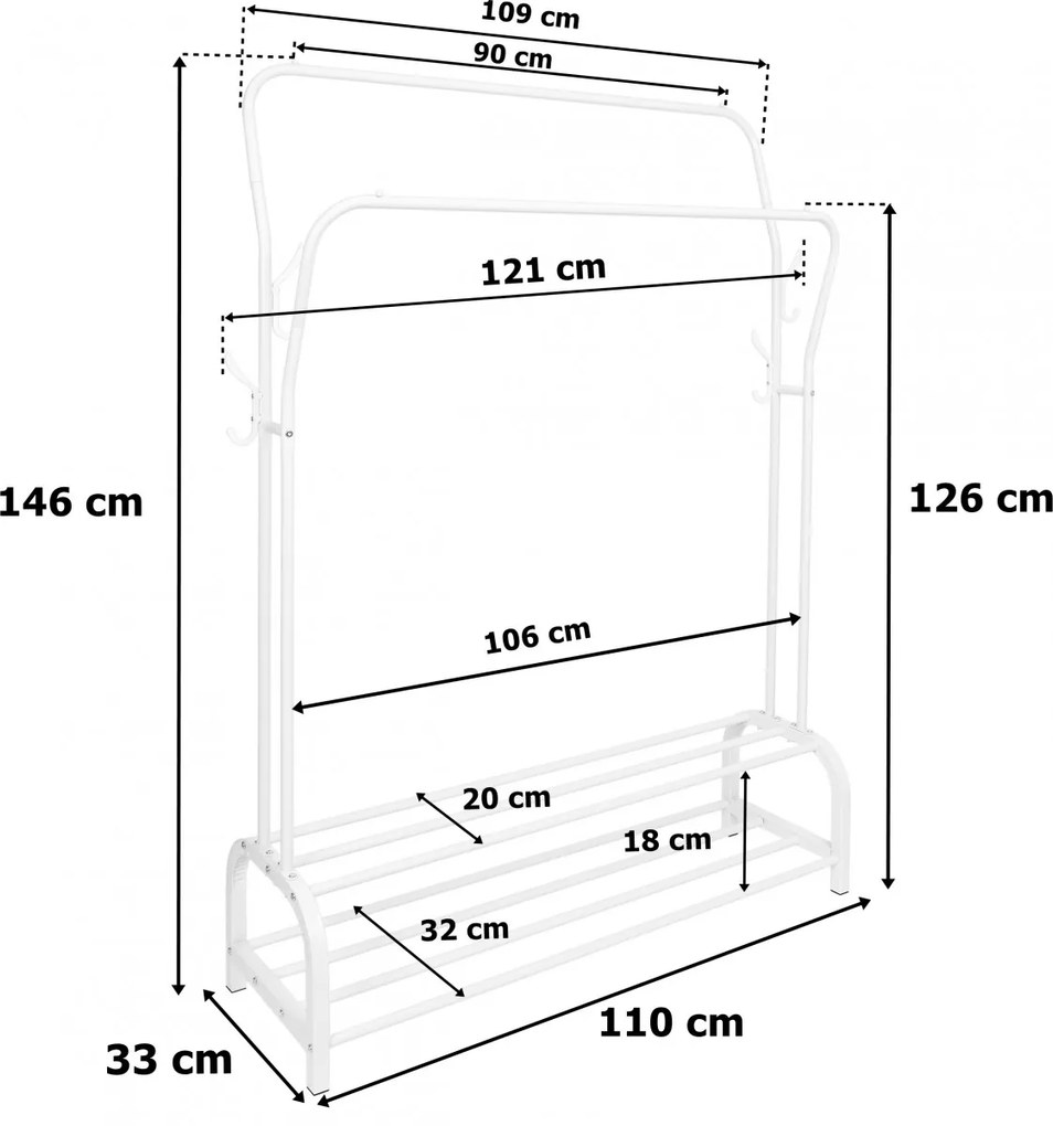 Dvojitý stojan na oblečenie LARY biely