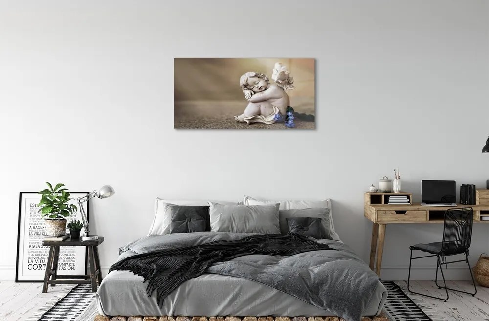 Sklenený obraz Spiace anjel kvety dosky 140x70 cm