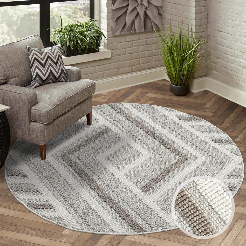 Dekorstudio Moderný okrúhly koberec LINDO 7590 - béžový Priemer koberca: 200cm
