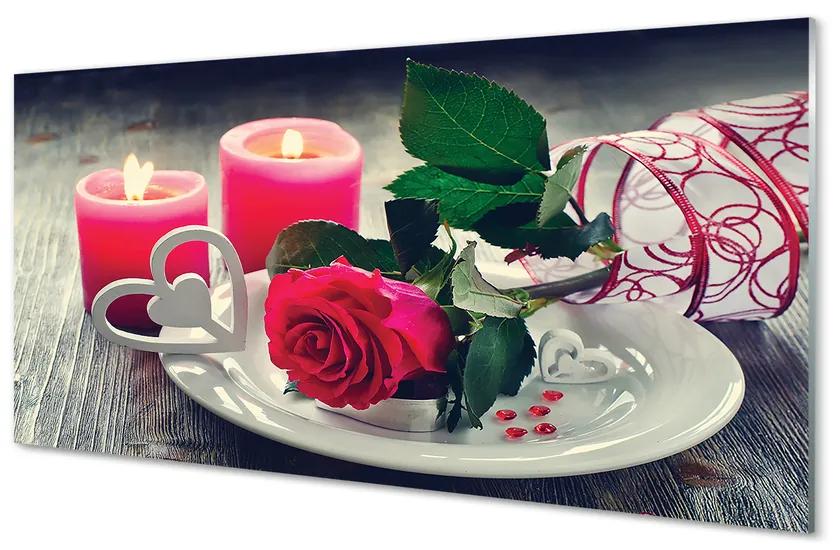 Obraz plexi Rose srdce sviečka 140x70 cm