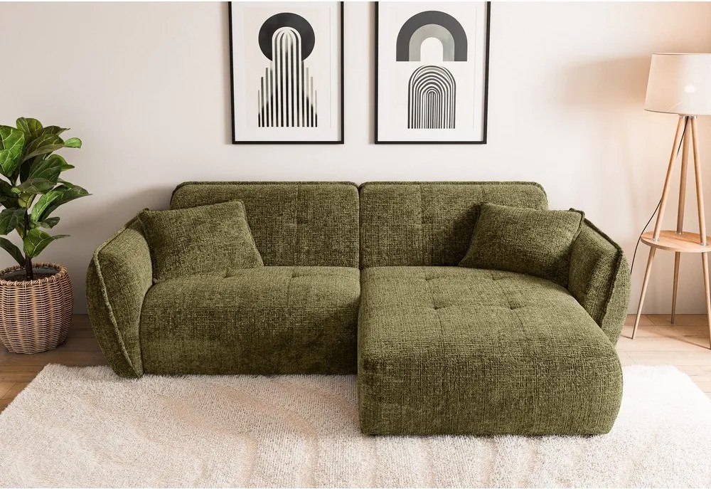 Zelená ženilková rohová pohovka (pravý roh/s leňoškou) Nelia – Ropez