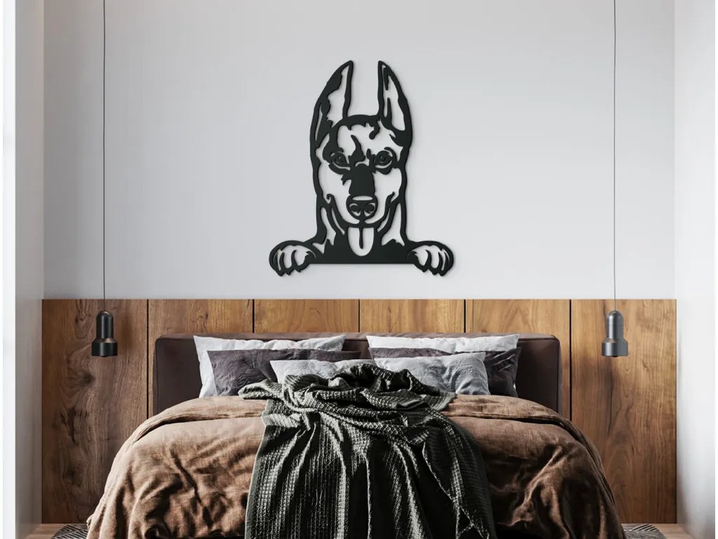 drevko Drevený obraz na stenu Doberman Rozmer obrazu: 44,5 x 38,5 cm, Farba dekorácie: Čierna