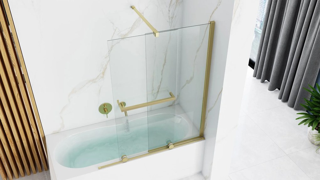 Posuvná vaňová zástena REA FABIAN 100 cm, zlatá kartáčovaná/transparent