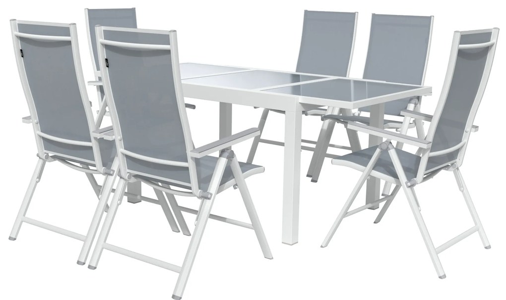 Livarno home Hliníkový záhradný rozkladací stôl Houston + Hliníkové kreslo Houston s vysokým operadlom, 6 kusov  (800008266)