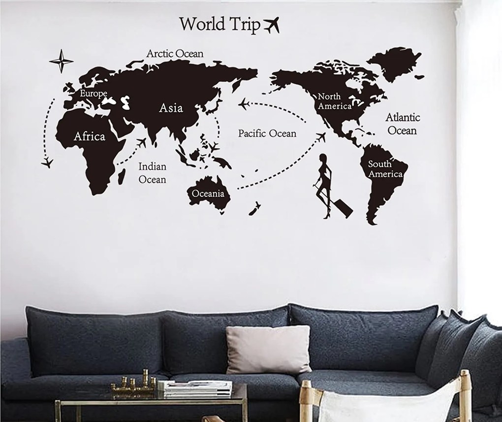 Veselá Stena Samolepka Mapa cesta okolo Sveta
