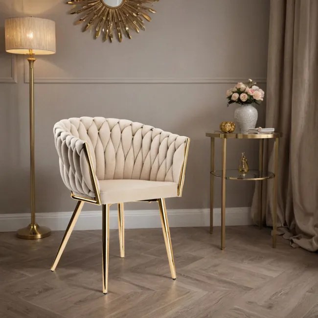 Jedálenská stolička COFTON zamatová, zlatá / béžová