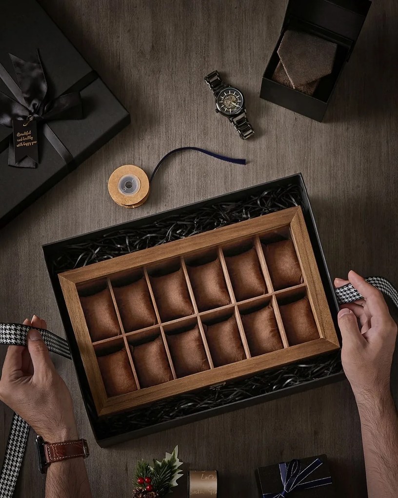 Úložný box na hodinky Vrangle 34 cm hnědý