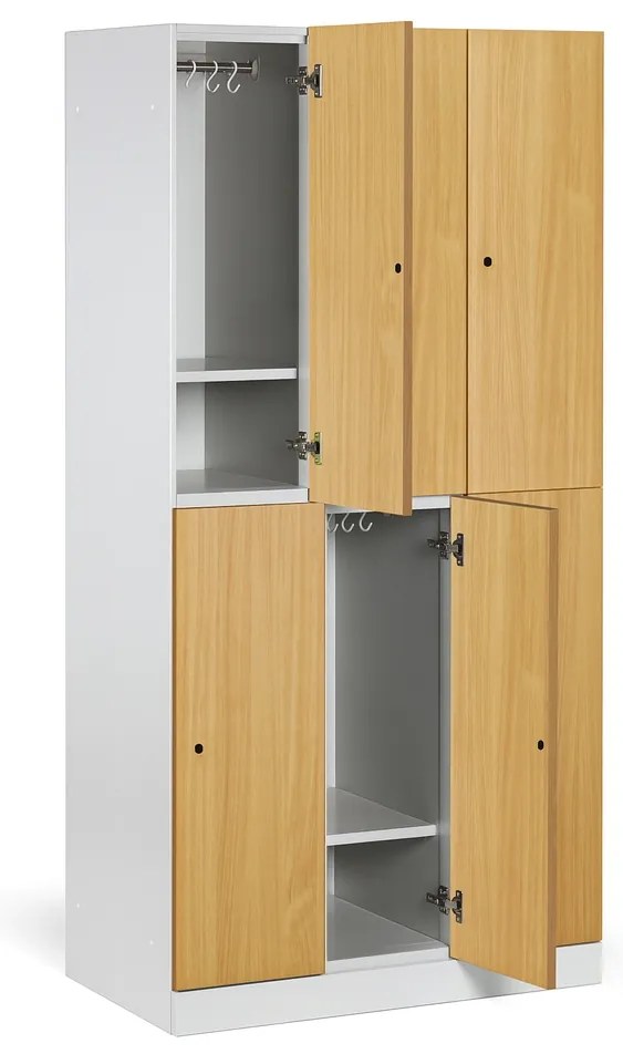 Šatníková skrinka S1 s úložnými boxmi, 6 boxov, 1850 x 900 x 500 mm, demont, zámok s čítačkou RFID kariet, laminované dvere, buk