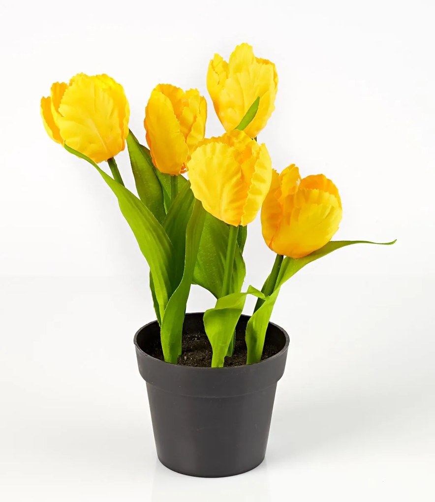 Umelé tulipány v kvetináči, žlté