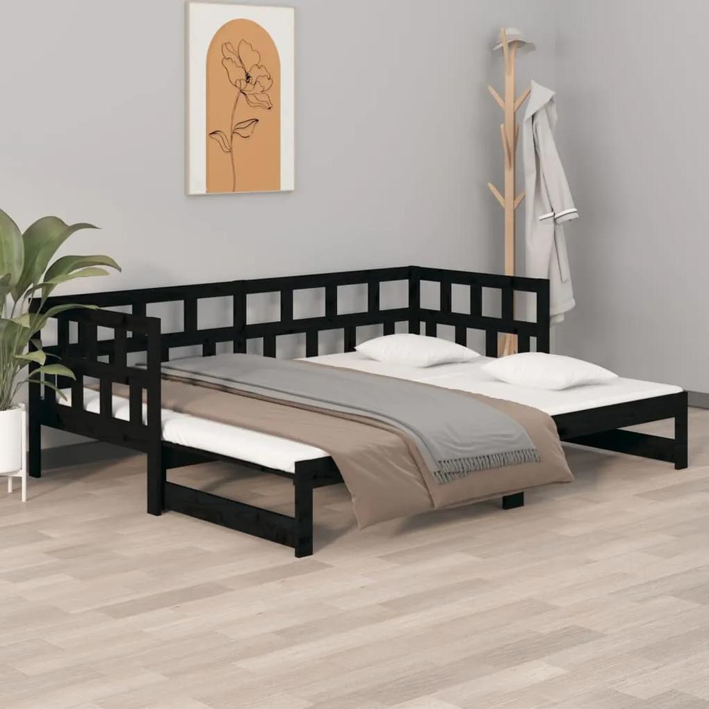 Rozkladacia denná posteľ čierna borovicový masív 2x(90x200) cm