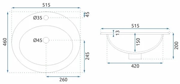 REA-U4122 - Zapustené umývadlo DALIA 46x51,5 cm keramika/lesklá biela