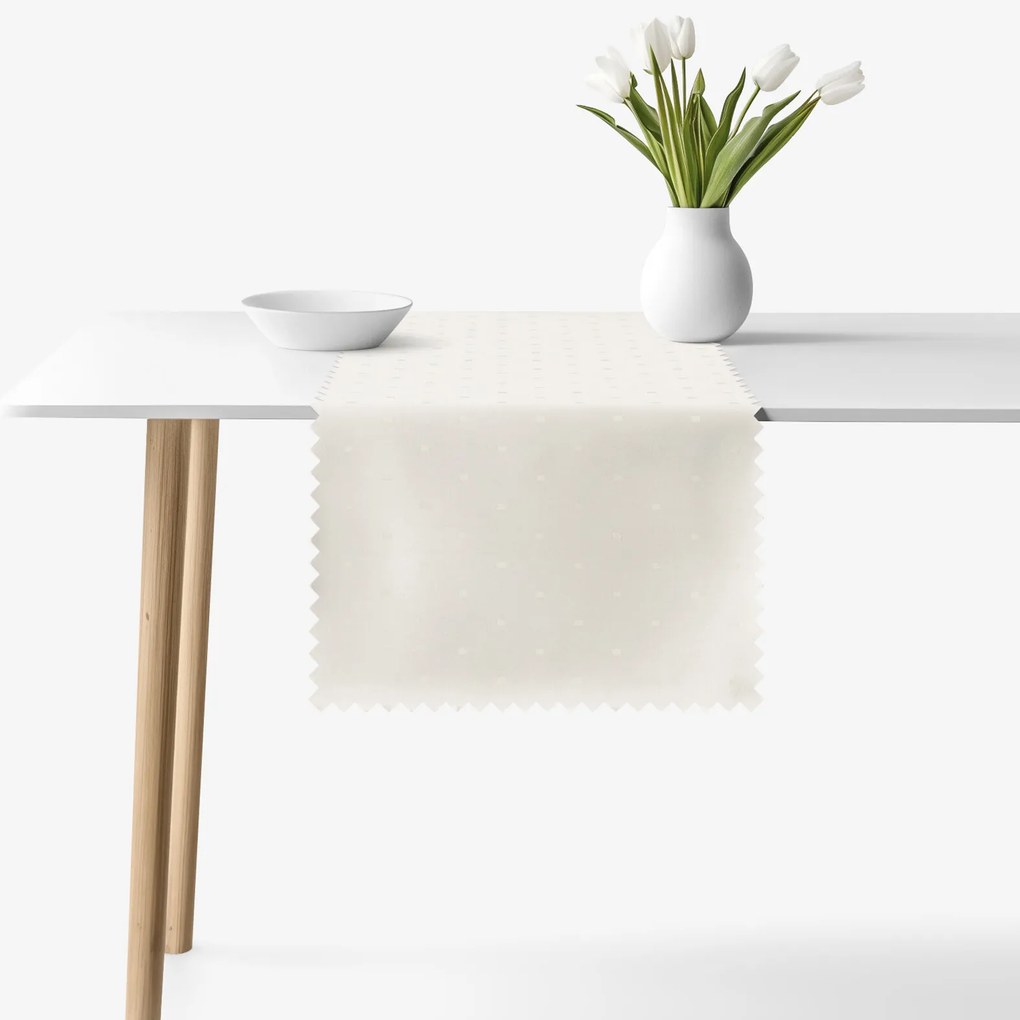 Goldea sviatočný behúň na stôl teflónový - smotanový s lesklými obdĺžnikmi 35x140 cm