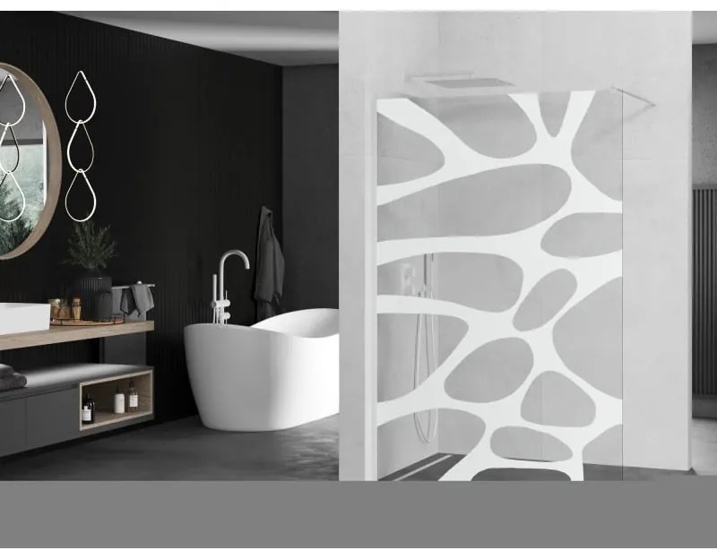 Mexen Kioto, Walk-In sprchová zástena 70 x 200 cm, 8mm sklo číre/biely vzor, biely profil, 800-070-101-20-97
