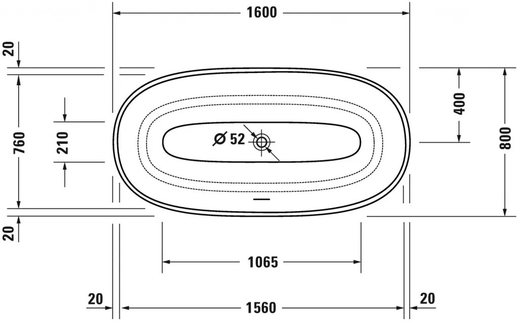 Duravit White Tulip - Voľne stojaca vaňa 1600x800 mm, biela 700468000000000