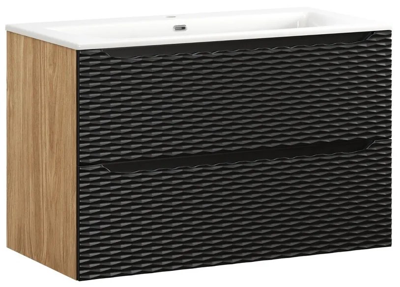 Závesná skrinka Ocean I so zápustným umývadlom 90 cm čierna/dub olejovaný