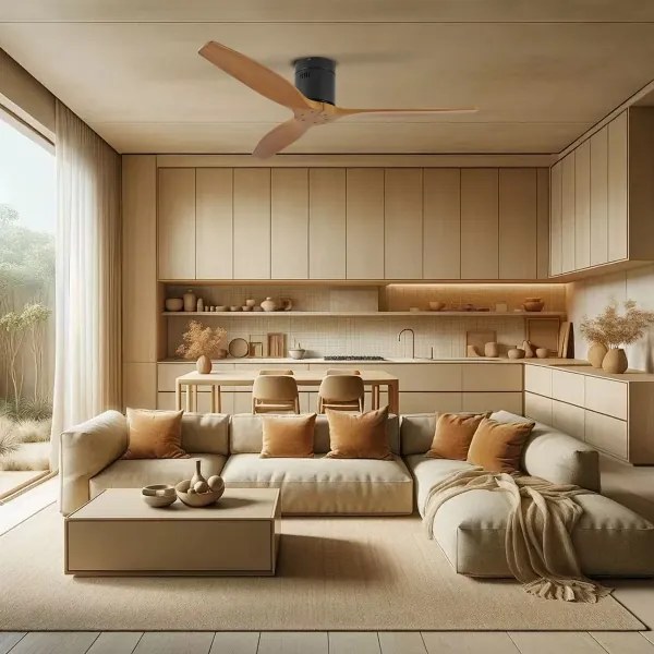 ZEVENTI - Stropný ventilátor SPELLO Wi-Fi Tuya čierna/dub + diaľkové ovládanie