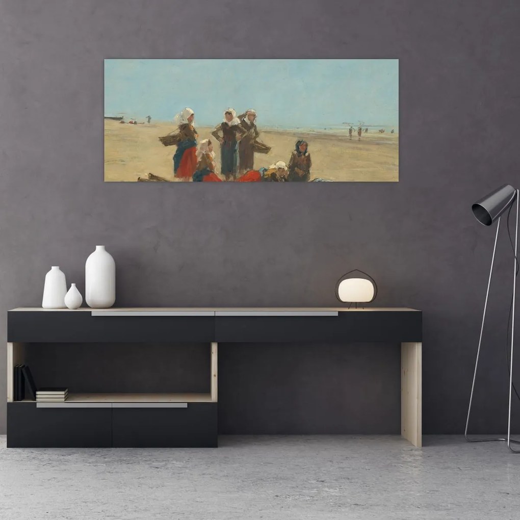 Obraz - Eugène Boudin, Women on the Beach at Berck, reprodukcia (120x50 cm)