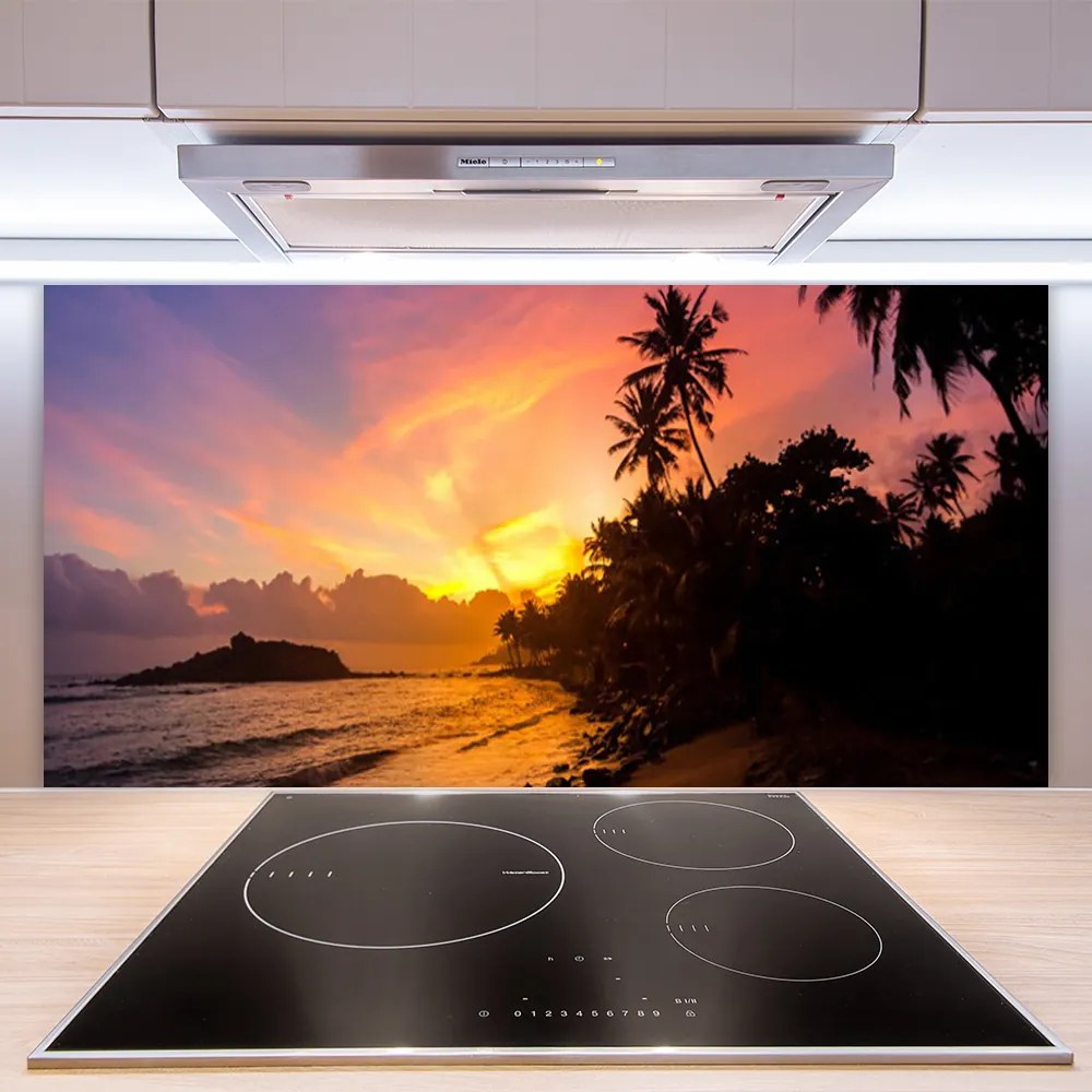 Sklenený obklad Do kuchyne More slnko palmy krajina 125x50 cm