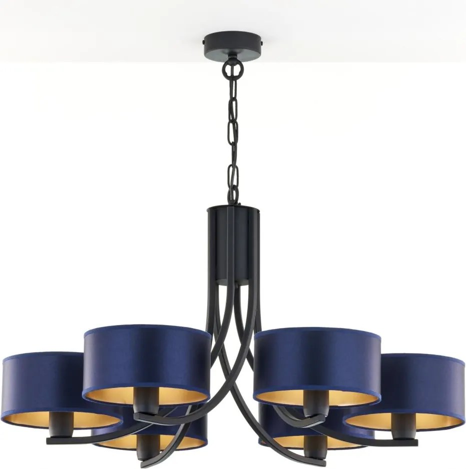 Jupiter 2102 - Luster na reťazi ARTHUR 6xE27/15W/230V modrá/čierna