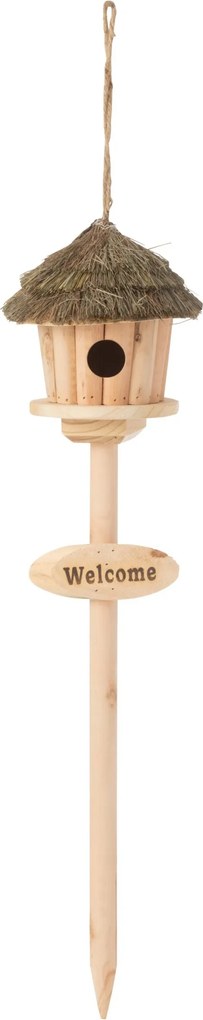 Prírodná drevená vtáčia búdka na stojane Welcome – 17*17*72 cm