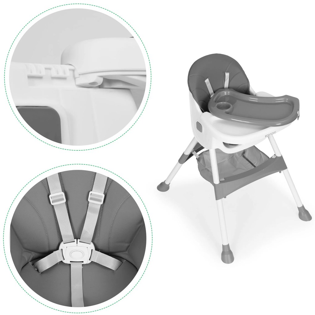 Detská jedálenská stolička BABY ECOTOYS sivá