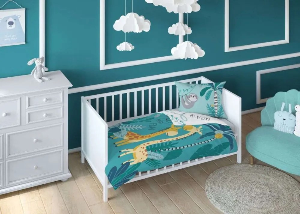 Bambusové obliečky do postieľky Žirafy Tyrkys 100x135/40x60
