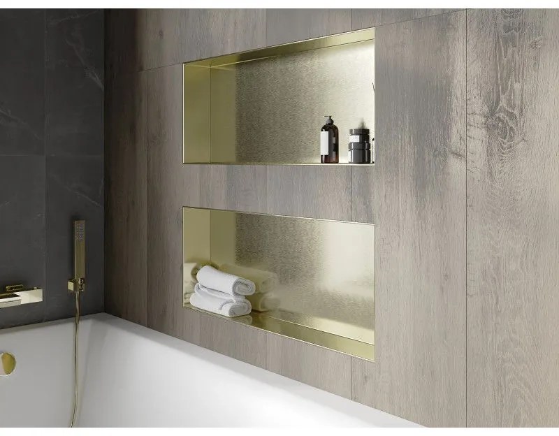 Mexen X-Wall-NR, polička na zapustenie pod obklad bez goliera 75 x 30 cm, zlatá lesklá, 1951753010