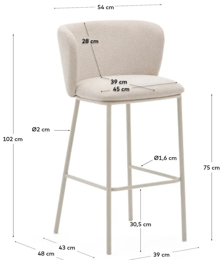 Béžová barová stolička (výška sedadla 75 cm) Ciselia – Kave Home