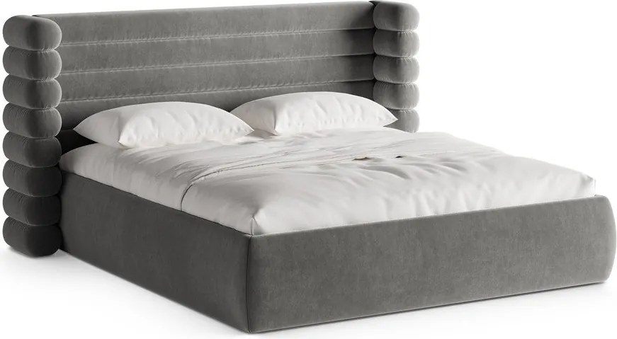 Sivá čalúnená dvojlôžková posteľ s úložným priestorom s roštom 160x200 cm Mount – Micadoni