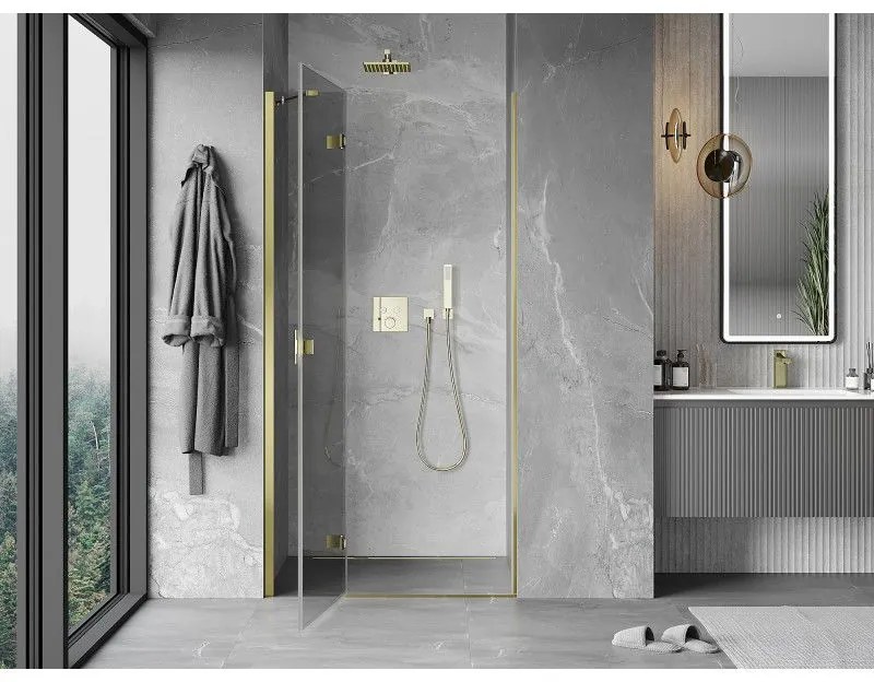 Mexen Mist-H, 1-krídlové sprchové dvere ľavé 75 cm, číre sklo, zlatý lesklý profil, 8A5-075-000-50-00-L