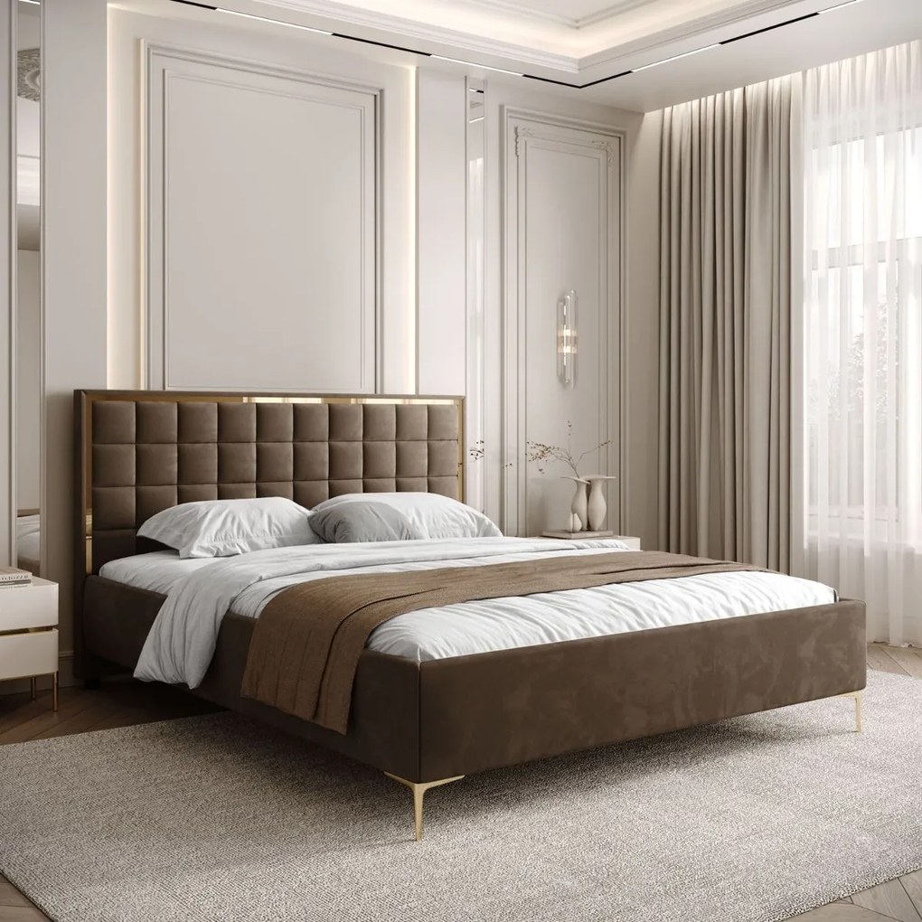 ČALÚNENÁ POSTEĽ NOEMI GOLD 180x200 S ROŠTOM ROYAL VELVET 196
