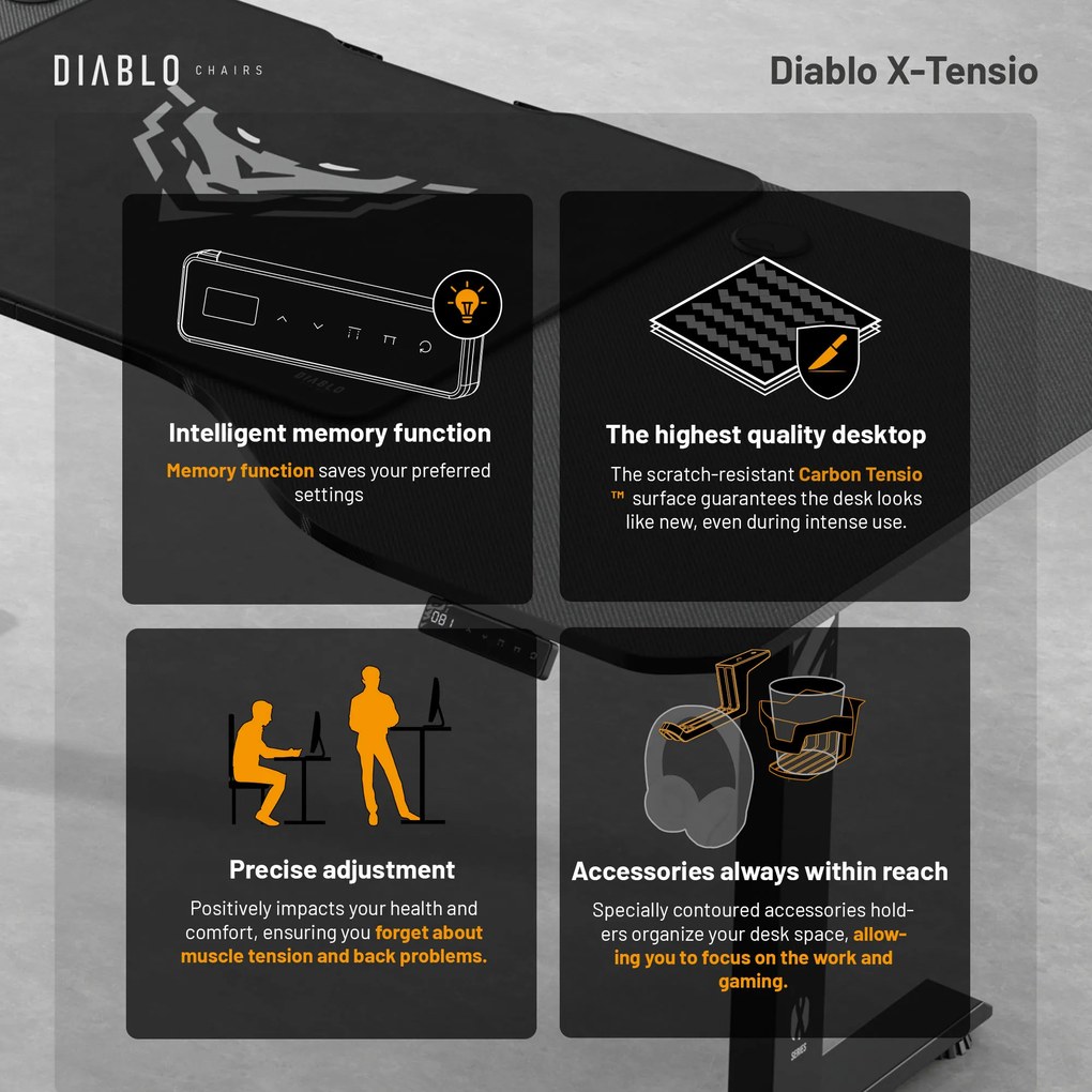 Výškovo Nastaviteľný Stôl Diablo X-Tensio 1600 Čierny