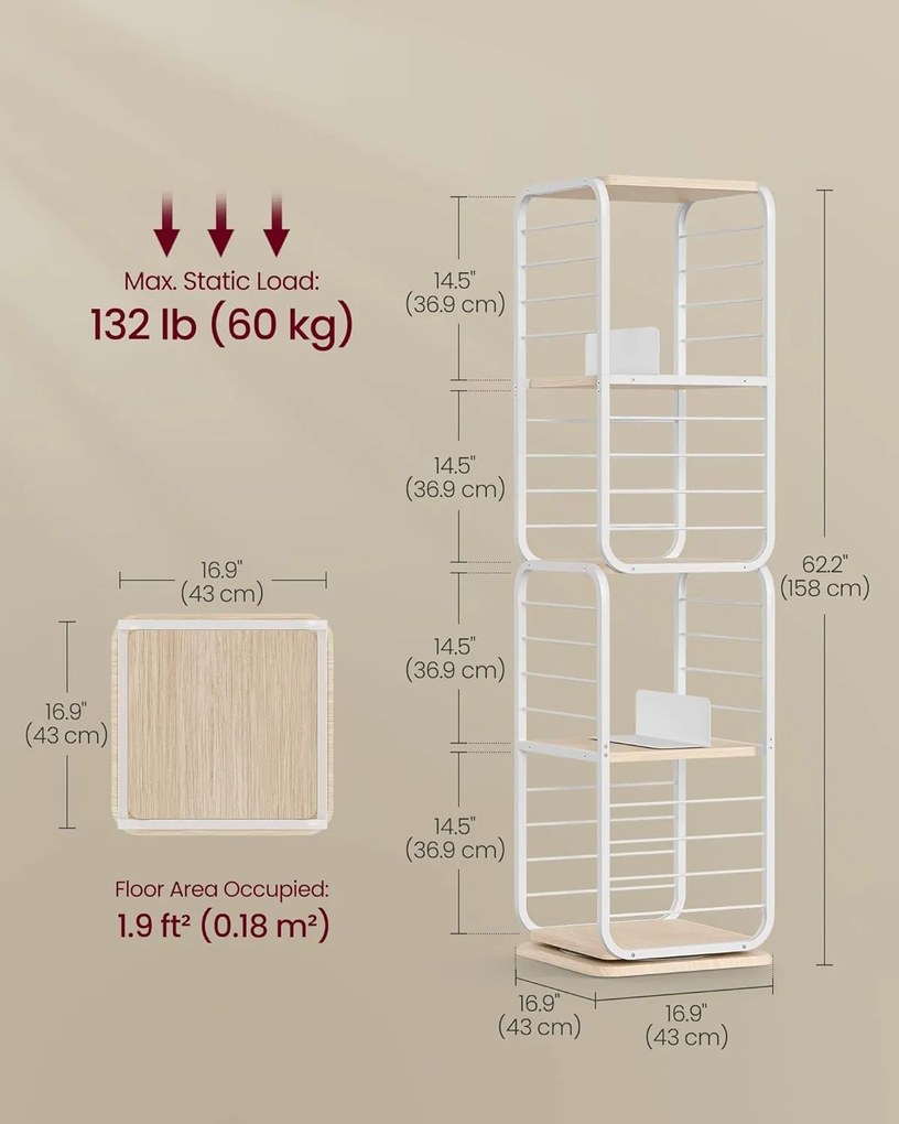 Otočná knižnica Vasagle Kendra bielo-béžová