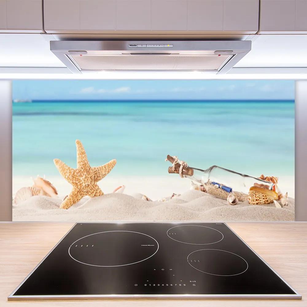 Sklenený obklad Do kuchyne Hviezdice mušle pláž 125x50 cm