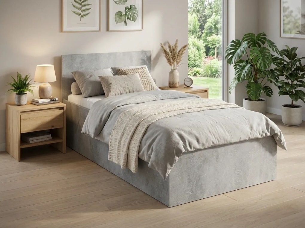 Posteľ SOFIA 90 x 200 cm, betón Rošt: S latkovým roštom, Matrac: Matrac DELUXE 10 cm