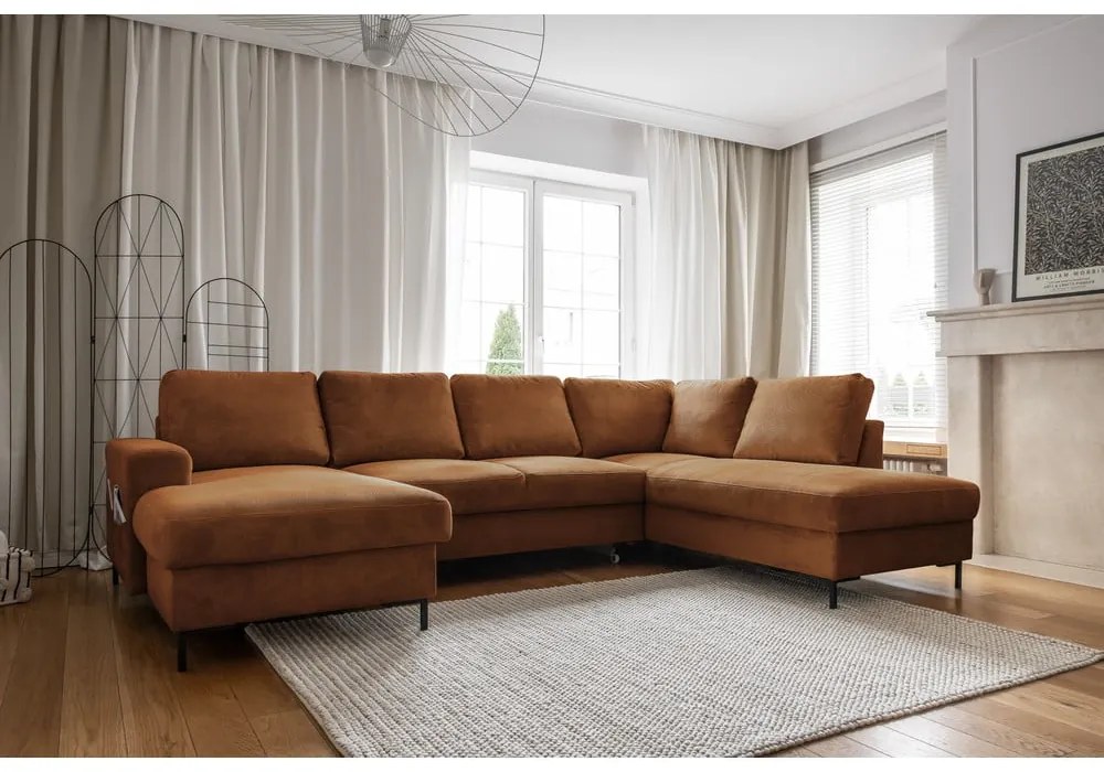 Oranžovohnedá menčestrová rozkladacia rohová pohovka (pravý roh) Lofty Lilly – Miuform