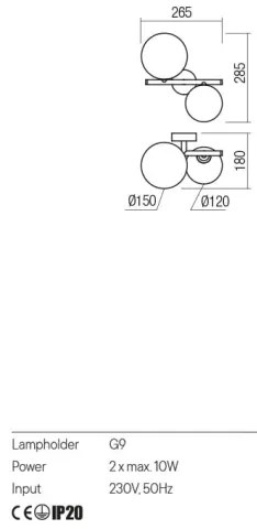 Redo 01-2778 - Nástenné svietidlo ROY 2xG9/10W/230V