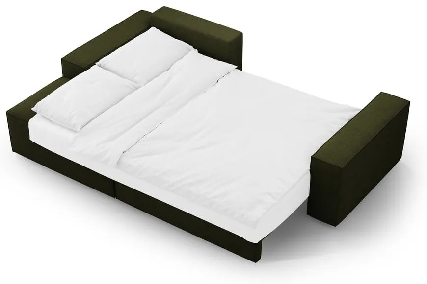 Tmavozelená rozkladacia rohová pohovka z textílie bouclé (ľavý roh) Jodie – Micadoni Home