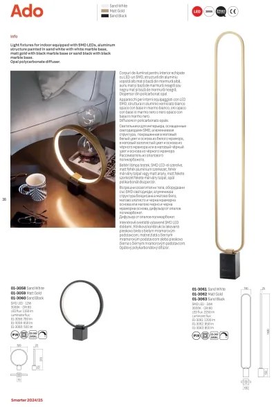 Redo 01-3062 - LED Stmievateľná stojacia lampa ADO LED/24W/230V zlatá