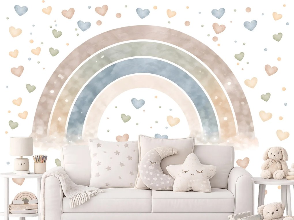 Akvarelová dúha nordic textilní prelepiteľná nálepka na stenu hárok 75 x 41 cm
